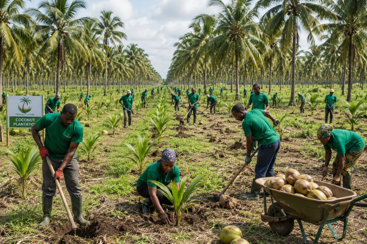 Ripe coconut harvest at Trimodel Farms plantation
